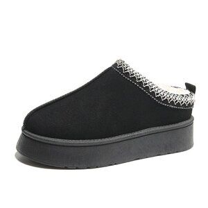 Platform Tasman Slippers Women Snow Winter Fluffy Slippers In/Outdoor Tan & Blck